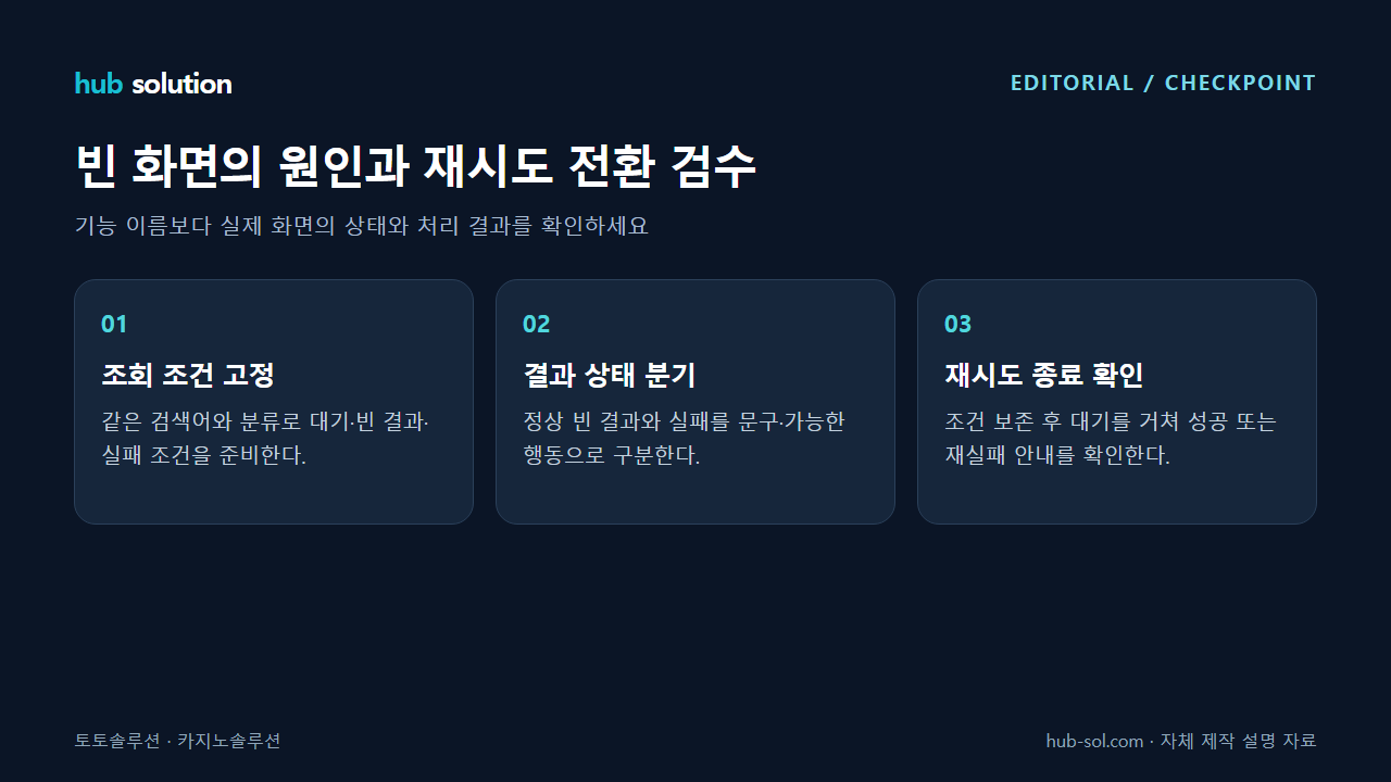 빈 화면의 원인과 재시도 전환 검수