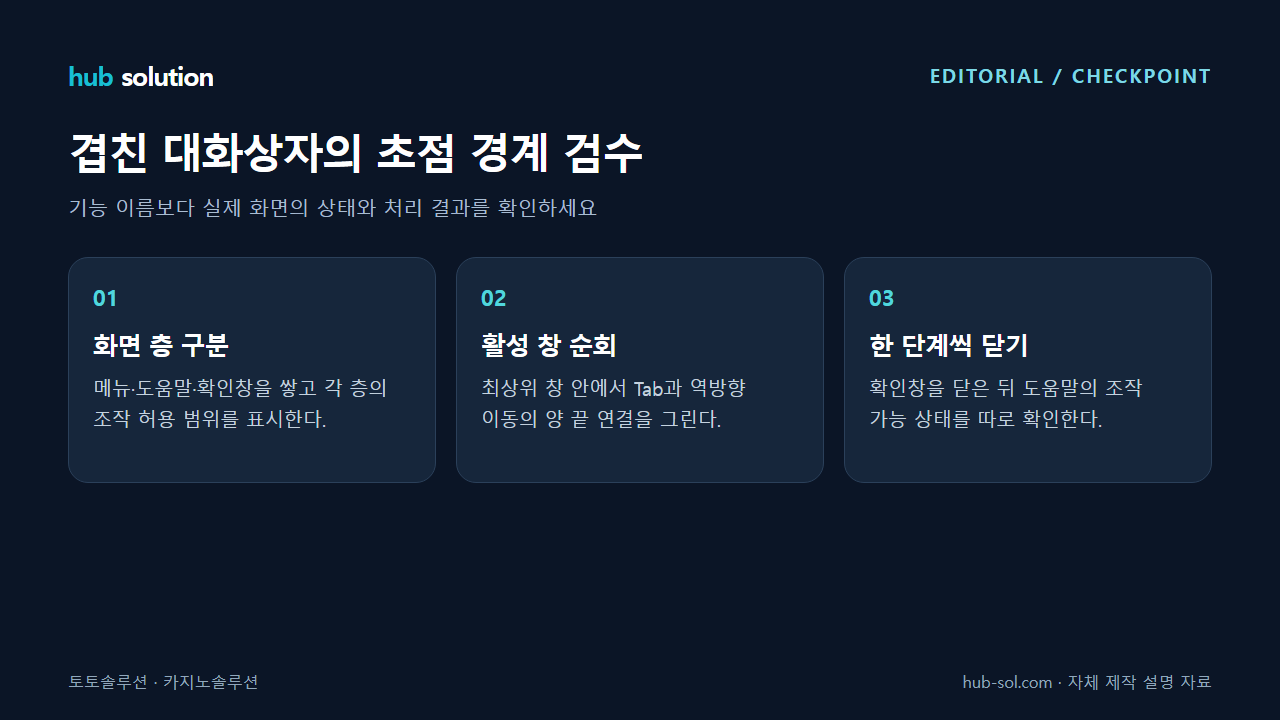 겹친 대화상자의 초점 경계 검수